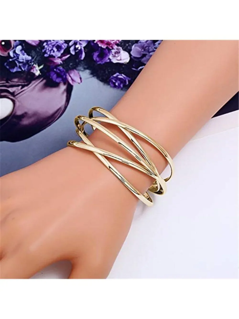 Womens Adjustable Cuff Bracelet Multi Layer Cross Open Bangle Alloy Statement
